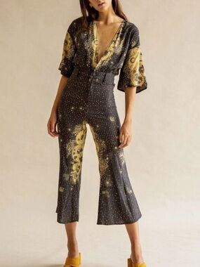 Lenni The Label Priestess Chimera Black Gold Celestial Jumpsuit size S